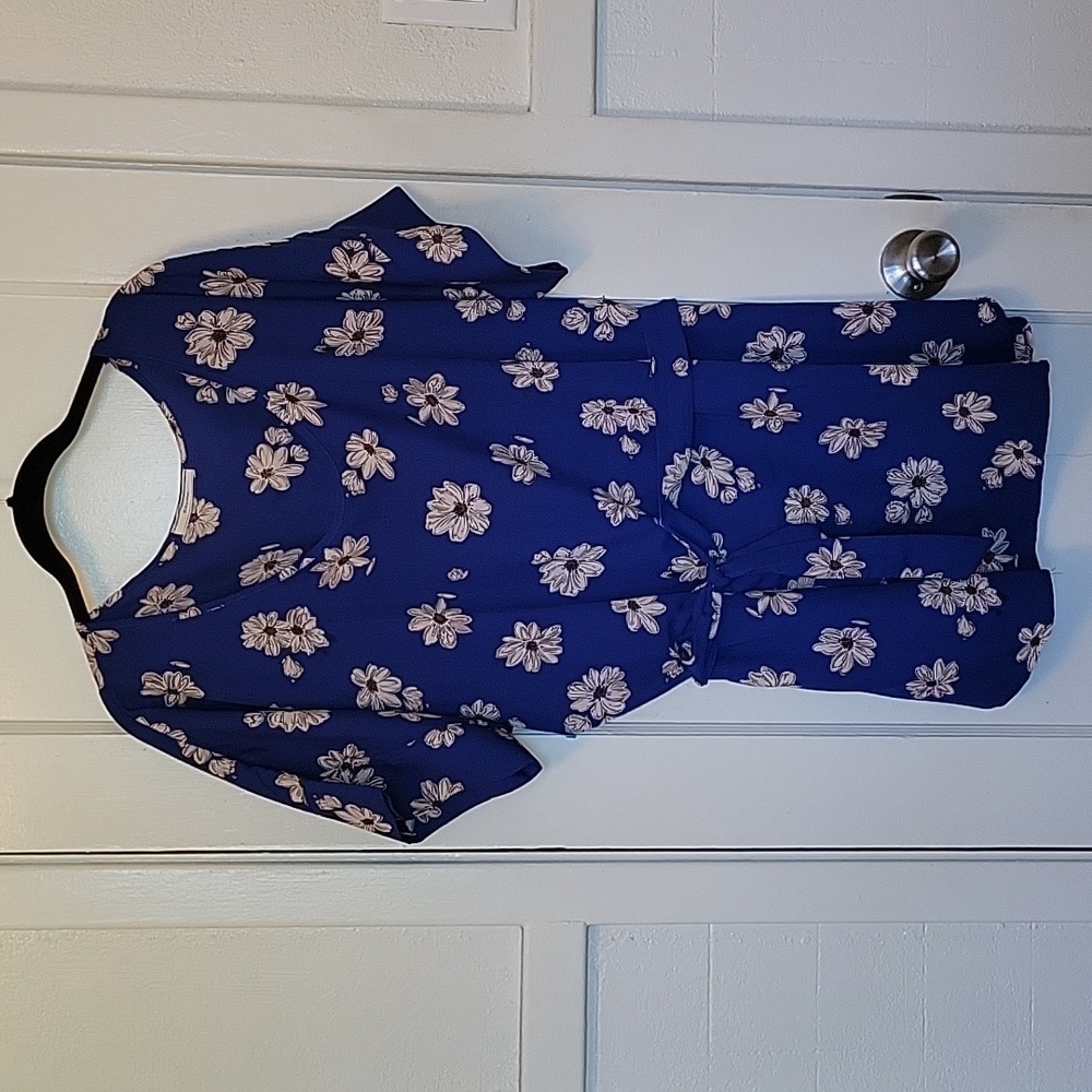 Modcloth Blue Floral Tie Waist Tunic